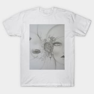 art poster pencil graphic 70s gift shop print art deco roses girl turban fashion T-Shirt